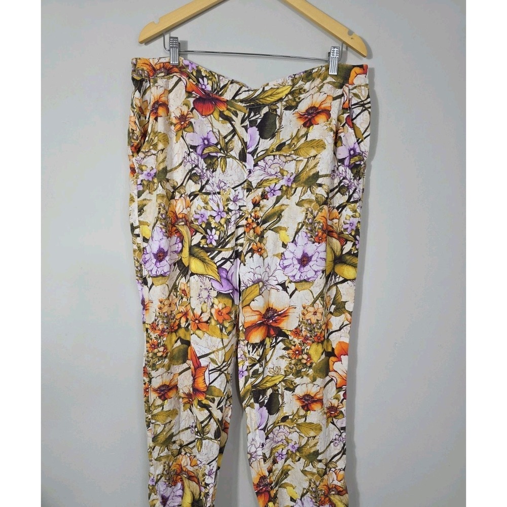 Chico's Linen Floral Pants Women's Size 16 XL Boho Tropical Pull On Wide Leg - Picture 2 of 9